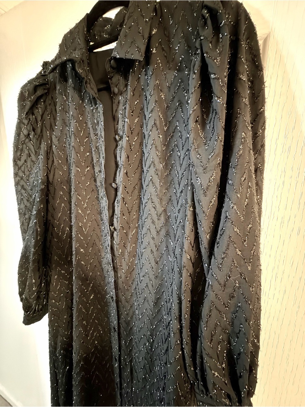 Zara Black Metallic-Thread Maxi Dress with Statement Puff Sleeves - Picture 3 of 3